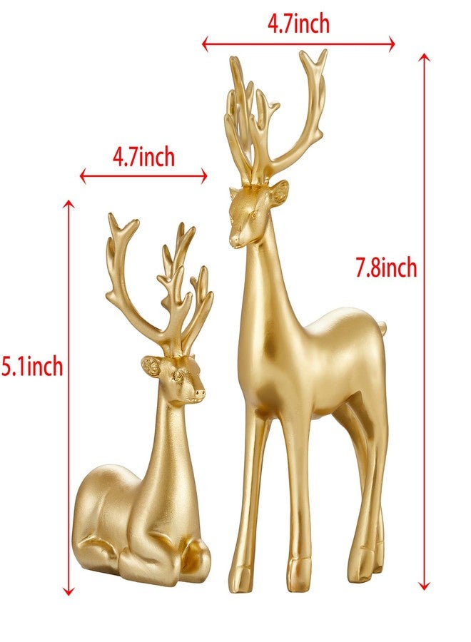 Zensounding 2PCS Carved elk Statue Resin Ornaments, Christmas Reindeer Fortune Seeking Decoration Modern Retro Art Standing and Sitting Posture, Applicable to Living Room and Bedroom (Pure Gold) - Image 4